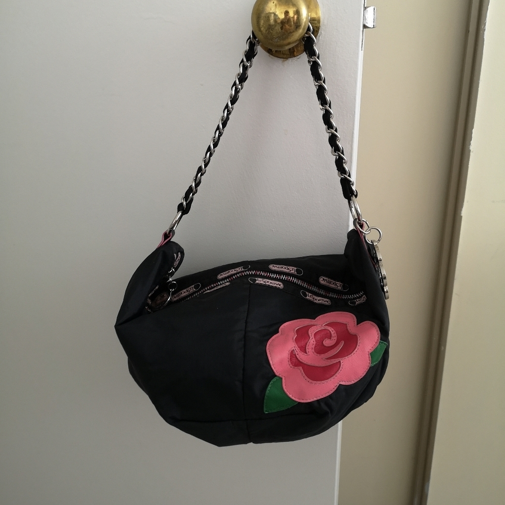 Black and Pink Floral Women's Bag